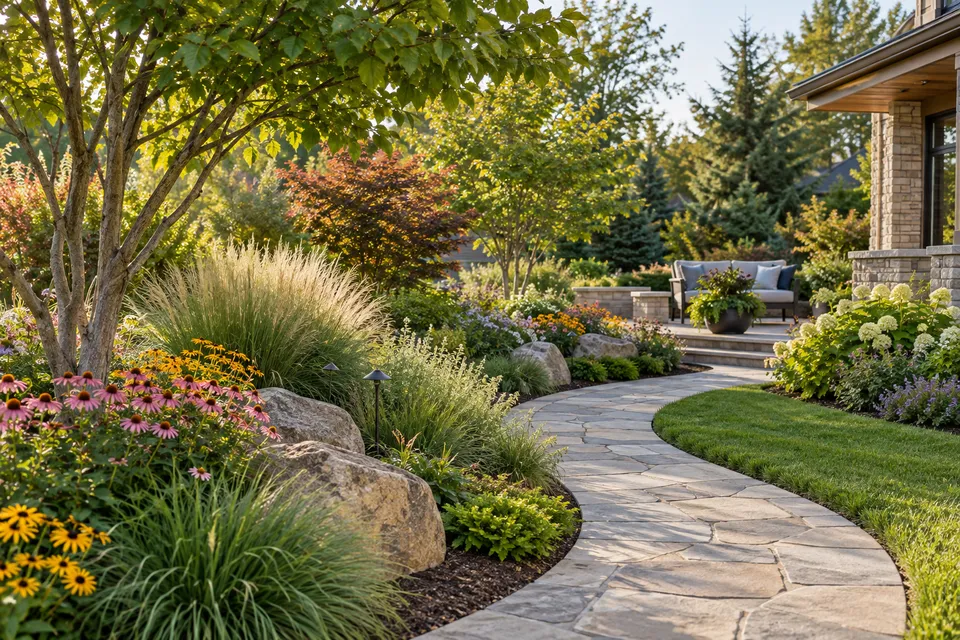 Illustrative campaign image: designed garden with layered planting